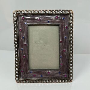 Metal enamel picture frame with gemstones 3x4.5
